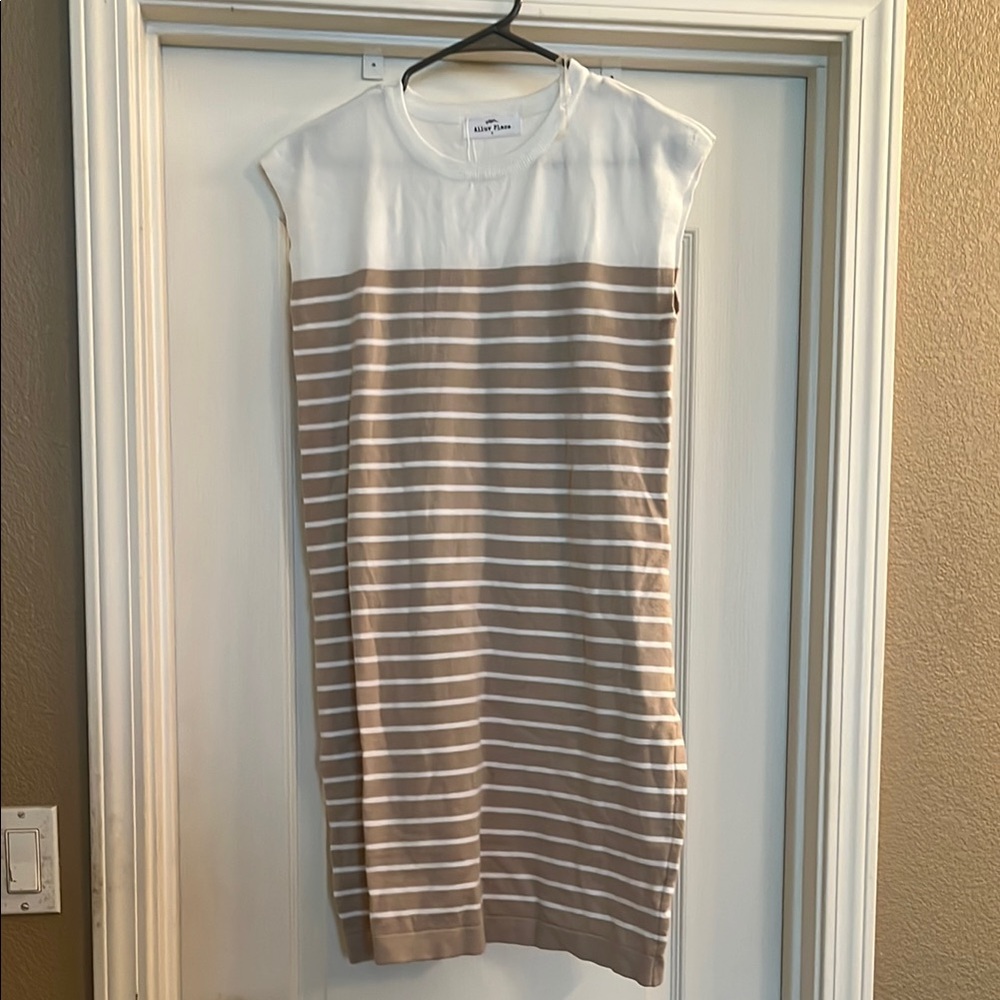 Women's Striped Tan and White Dress